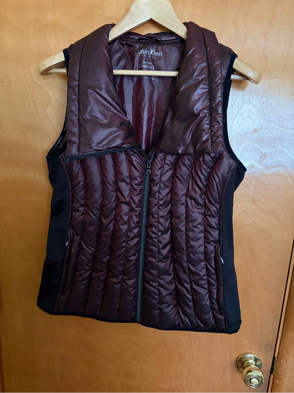 Calvin Klein Performance Women's Wine Quilted Puffer Vest with Black Side Panels